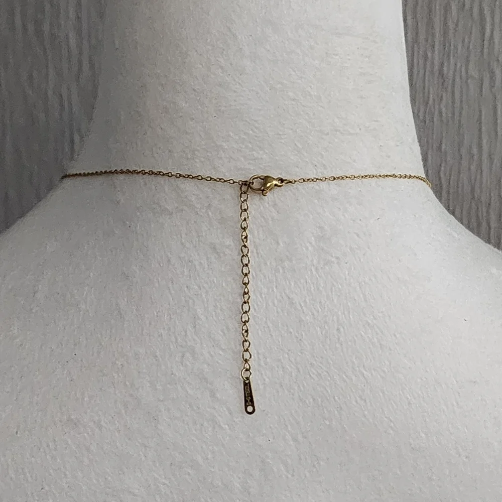 Goldtone Stainless Steel Clover Pendant Rhinestone Necklace - Picture 4 of 8